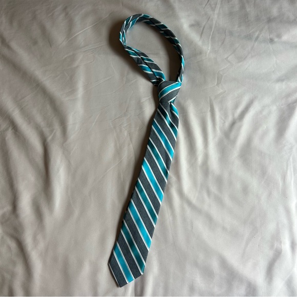 George Brand Striped Tie – Teal, Gray & White - Picture 1 of 4